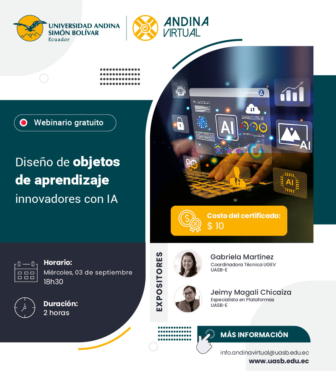 FormAndinaEc's tweet image. 🎓 ¿Te apasiona la educación y el cambio?
Este 3 de septiembre a las 18h30, acompáñanos en un espacio gratuito donde la tecnología se encuentra con la pedagogía.

Inscríbete y sé parte del cambio educativo.
🔗 bit.ly/3HmTOAR
@uasbecuador