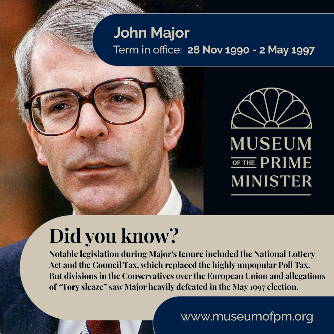#DidYouKnow Notable legislation during Major's tenure included the National Lottery Act and the Council Tax, which replaced the highly unpopular Poll Tax. But divisions in the Conservatives over the European Union and allegations of...

Learn more -  ow.ly/7XeV50WkXQm