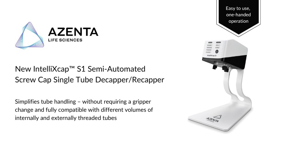 The IntelliXcap S1 from <a href="/Azenta/">AZENTA</a> is fully compatible with different volumes of internally and externally threaded tubes, offering an uncomplicated solution for demanding daily tasks. Learn more, ow.ly/Btm250WAfVi

#LifeSciences  #Biotechnology  #LabSupplies