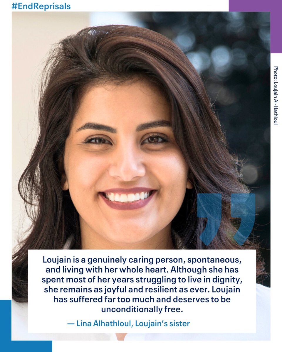 ‘Loujain is a genuinely caring person, spontaneous, and living with her whole heart. Although she has spent most of her years struggling to live in dignity, she remains as joyful and resilient as ever. Loujain has suffered far too much and deserves to be unconditionally free.’ —