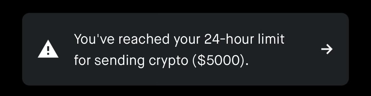 Robinhood 每日 $5,000 加密发送限制通知截图