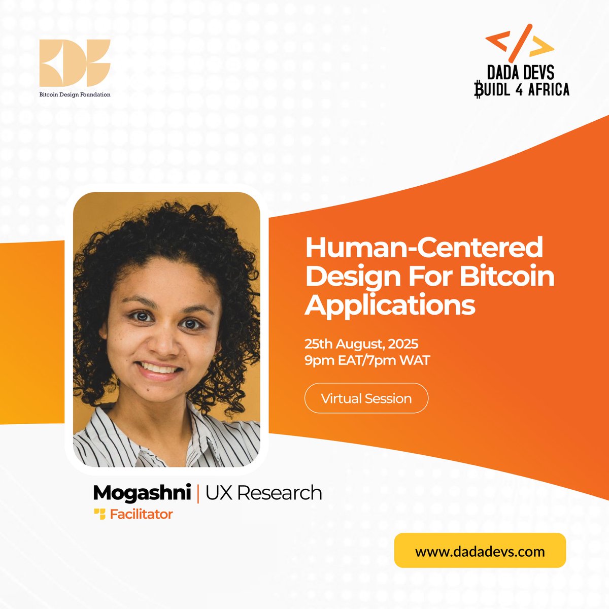DADA DEVS (@dadadevs) on Twitter photo 📊 Building Bitcoin Apps That Work for People!
As adoption grows, creating wallets and apps that are truly usable starts with research.
On 25th Aug, 2025 (9PM EAT | 7PM WAT), join us for a session on human-centered design facilitated by <a href="/MouxDesign/">MOUX Design</a> — exploring how user 📊 Building Bitcoin Apps That Work for People!
As adoption grows, creating wallets and apps that are truly usable starts with research.
On 25th Aug, 2025 (9PM EAT | 7PM WAT), join us for a session on human-centered design facilitated by <a href="/MouxDesign/">MOUX Design</a> — exploring how user