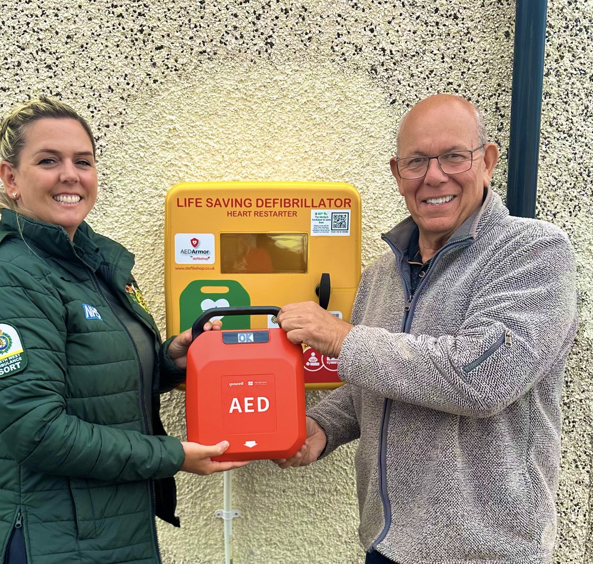 Today marks a very special milestone for Bill Morley. He installed his 21st CPAD! This location has been very kindly personalised on the cabinet by <a href="/NWAmbCharity/">North West Ambulance Charity</a> 
The hard work, commitment and drive Bill has every single day is just outstanding, all in memory of his son Billy. 💚