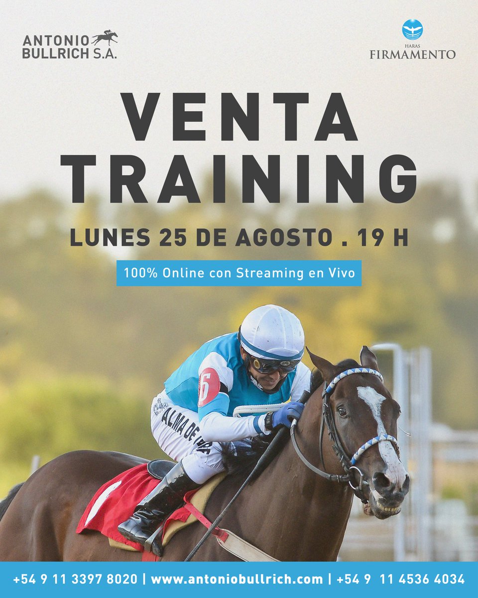 📌 Remate "Training de Haras Firmamento”

🗓️ Lunes 25 de Agosto 19H.

🏇🏼 11 Caballos Sangre Pura de Carreras en TRAINING de @harasfirmamento, hijos de los padrillos:
•REMOTE (GB)
•HIT IT A BOMB
•SEAHENGE
•HI HAPPY

100% Online

#caballos #turf #hipodromo #remates