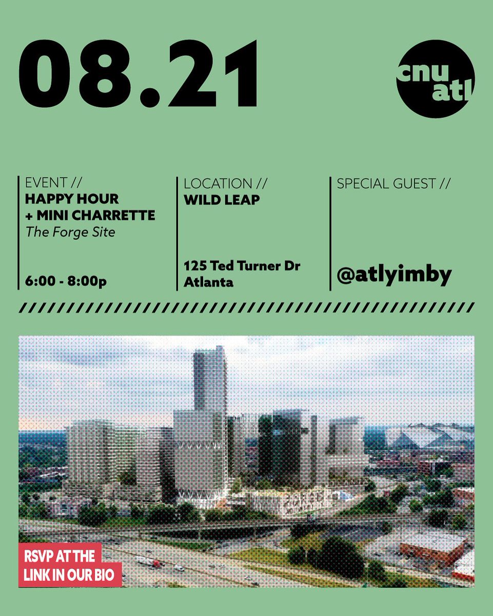 CNUAtlanta's tweet photo. Happening tomorrow! Join us at Wild Leap from 6–8p for a Happy Hour + Mini Charrette as we dream big about what the Forge Site in South Downtown could become. https://t.co/qwrOVp3am2