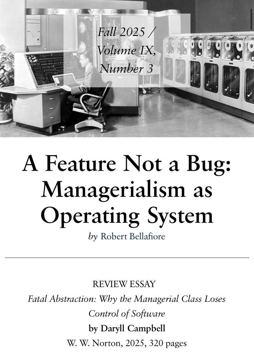 Max Bodach (@maxb____) on Twitter photo My colleague Robert Bellafiore is out with an excellent piece on the relationship between software and managerialism for <a href="/AmericanAffrs/">American Affairs</a> today - give it a read! americanaffairsjournal.org/2025/08/a-feat… My colleague Robert Bellafiore is out with an excellent piece on the relationship between software and managerialism for <a href="/AmericanAffrs/">American Affairs</a> today - give it a read! americanaffairsjournal.org/2025/08/a-feat…