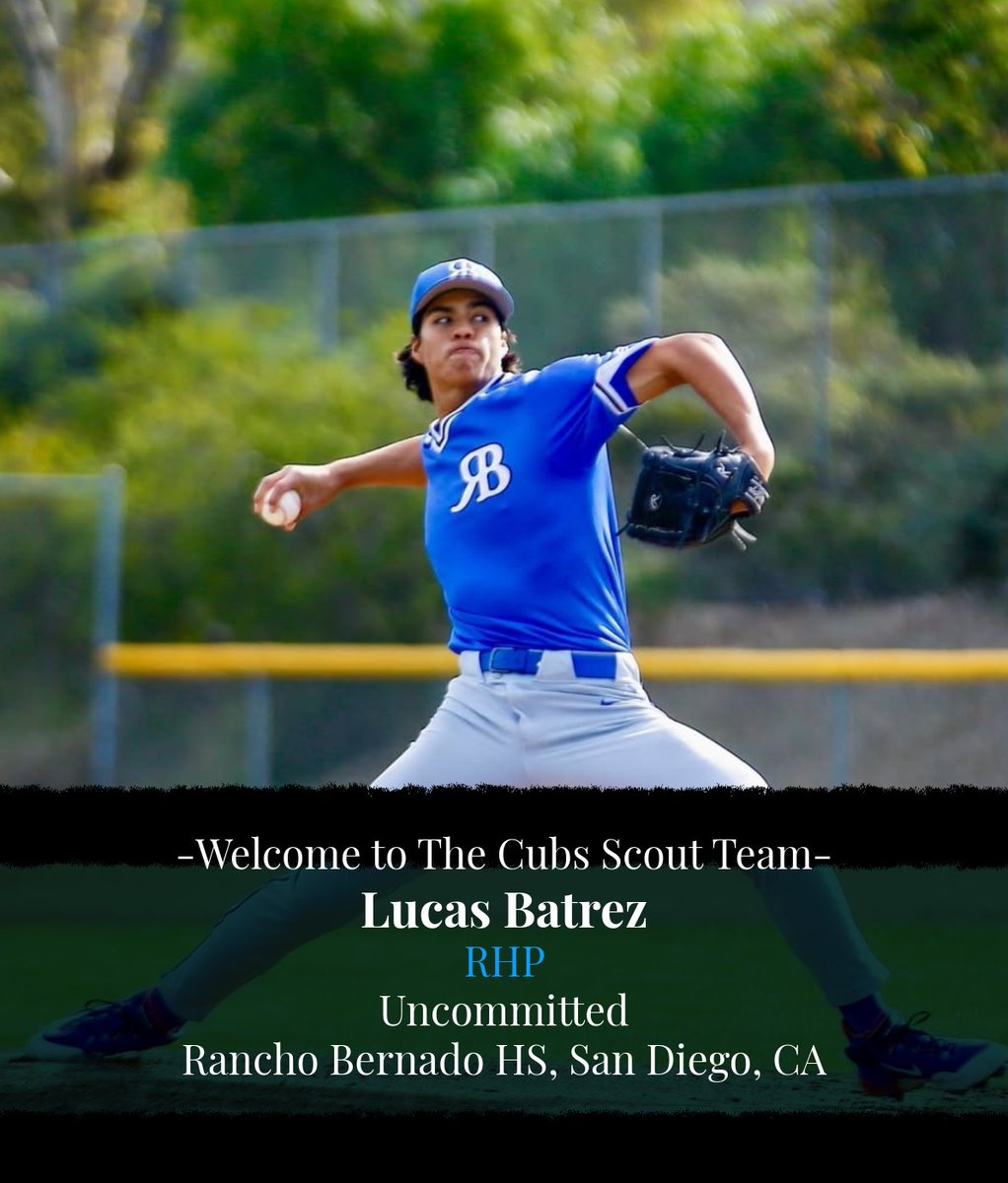 Welcome to the Cubs Scout Team <a href="/LucasBatrez/">Lucas Batrez</a> ! Lucas is one of the top uncommitted arms in the 2026 class. The RHP touches 93 and has solid command of his off-speed pitches. We’re thrilled to have him on the roster this fall!