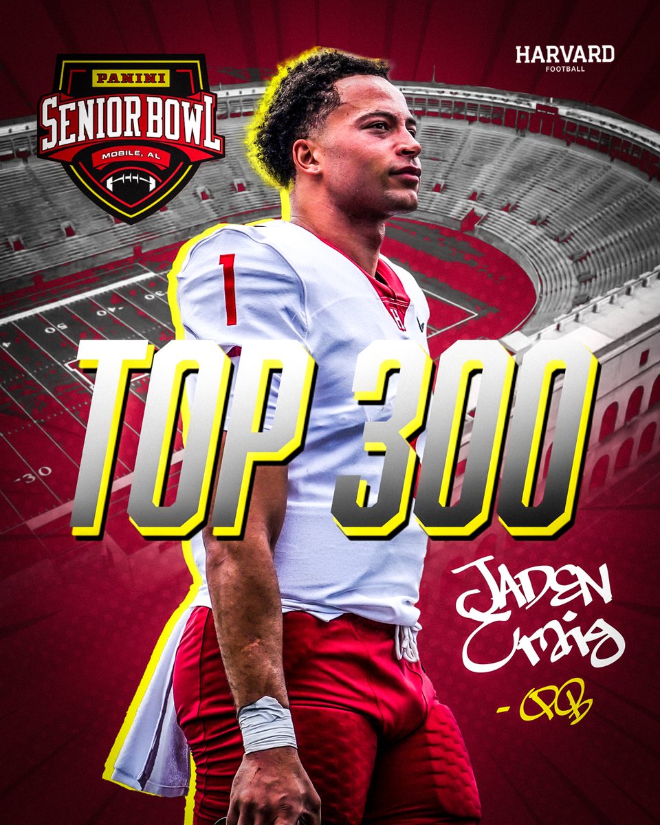 Harvard Football (@harvardfootball) on Twitter photo 👀 Jaden Craig has been named to the 2026 Senior Bowl Top 300 Watch List!
📰 tinyurl.com/26gsoq7s
#GoCrimson #OneCrimson | #TheDraftStartsInMOBILE | #BestOfTheBest | #WherePlayersPlay
<a href="/seniorbowl/">Panini Senior Bowl</a> @paniniamerica 👀 Jaden Craig has been named to the 2026 Senior Bowl Top 300 Watch List!
📰 tinyurl.com/26gsoq7s
#GoCrimson #OneCrimson | #TheDraftStartsInMOBILE | #BestOfTheBest | #WherePlayersPlay
<a href="/seniorbowl/">Panini Senior Bowl</a> @paniniamerica