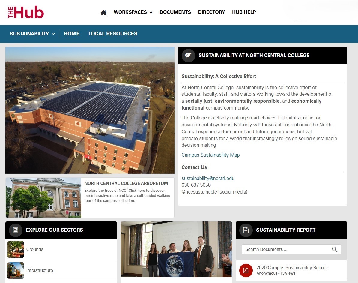 Interested in sustainability at North Central? Check out the Sustainability Workspace under Campus Leadership &amp; Initiatives to learn about current projects, initiatives, and how you can get involved in making a difference on campus!

Visit here: hub.northcentralcollege.edu/sites/sustaina…