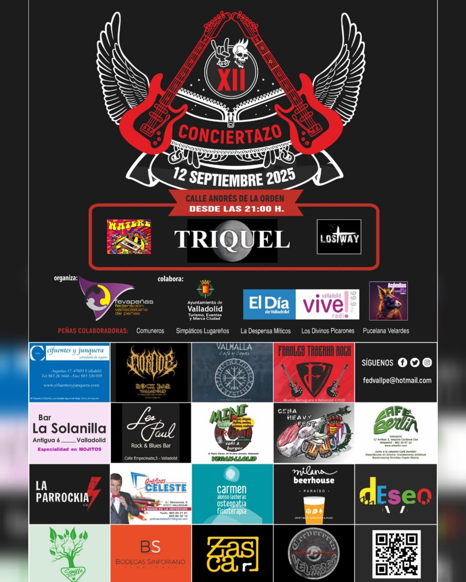 Ya tenemos el cartel definitivo del CONCIERTAZO 2025 de FEVAPEÑAS <a href="/fedvallpe/">FEVAPEÑAS</a> 🎸🍻🎸🍻

Reserva la fecha y no te pierdas a:
Wateke 
<a href="/RockCelta/">Triquel</a>
<a href="/lostwayrockband/">Lost Way</a>