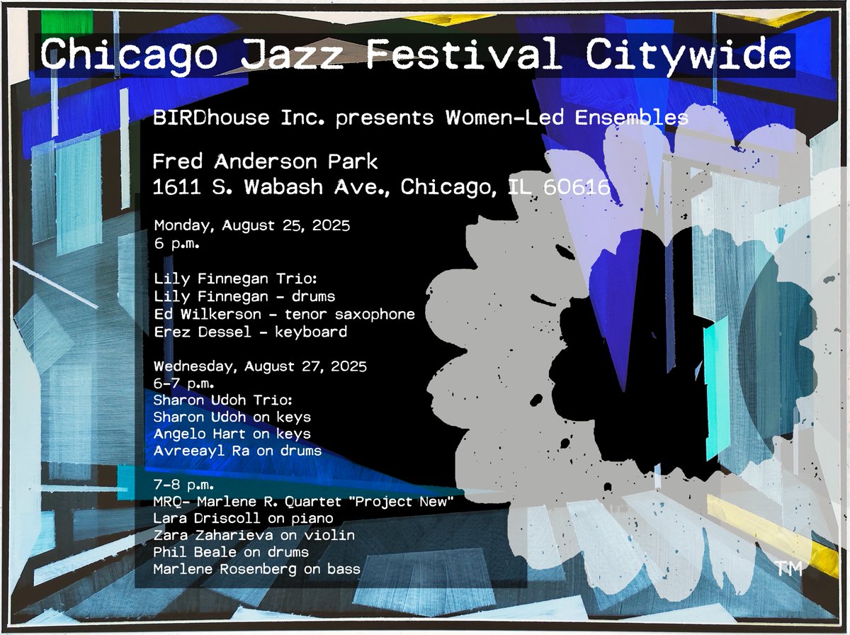 August 25 and August 27 at Fred Anderson Park: three amazing ensembles, presented by <a href="/birdhousechi/">birdhouse</a>.
#birdhouse #fredanderson #fredandersonpark #velvetlounge