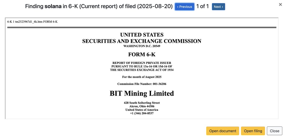SEC Form 6-K filing for BIT Mining Limited rebrand to SOLAI