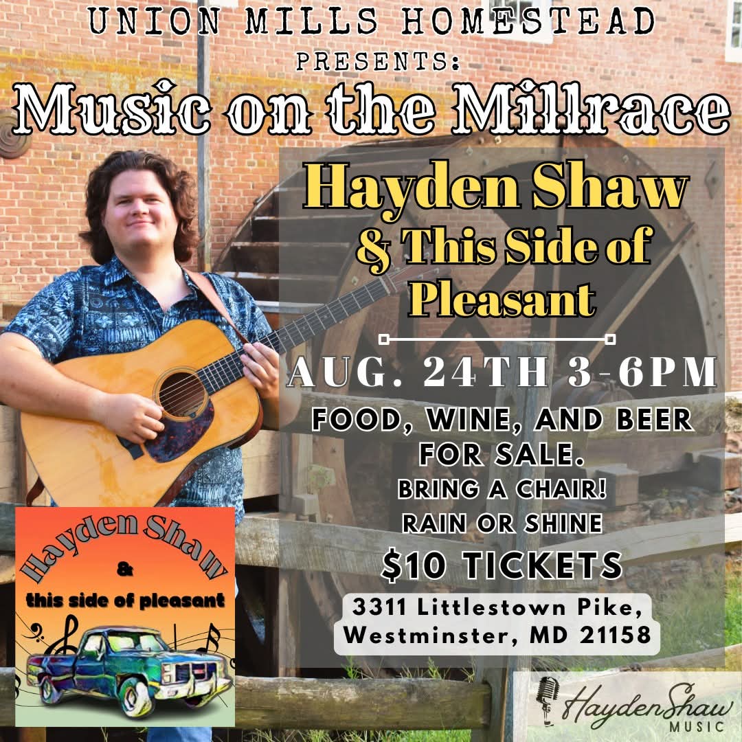 UnionMillsMD's tweet photo. Join us at the Union Mills Homestead for some great bluegrass on Sunday, 8/24 from 3 to 6. Come early for tours of the house and mill! https://t.co/IW9eiCA8yV