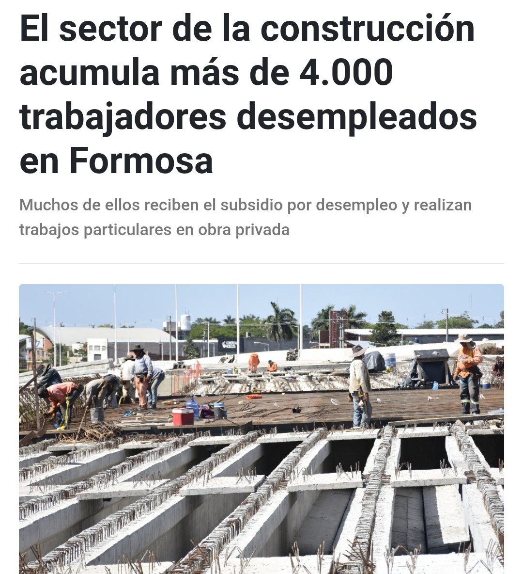 Hilario Martínez, señaló que el sector de la construcción en la provincia acumula más de 4.000 obreros desocupados, remarcando que la mano de obra activa en estos momentos está sujeta a obras públicas en ejecución con recursos provinciales.

shre.ink/tebv