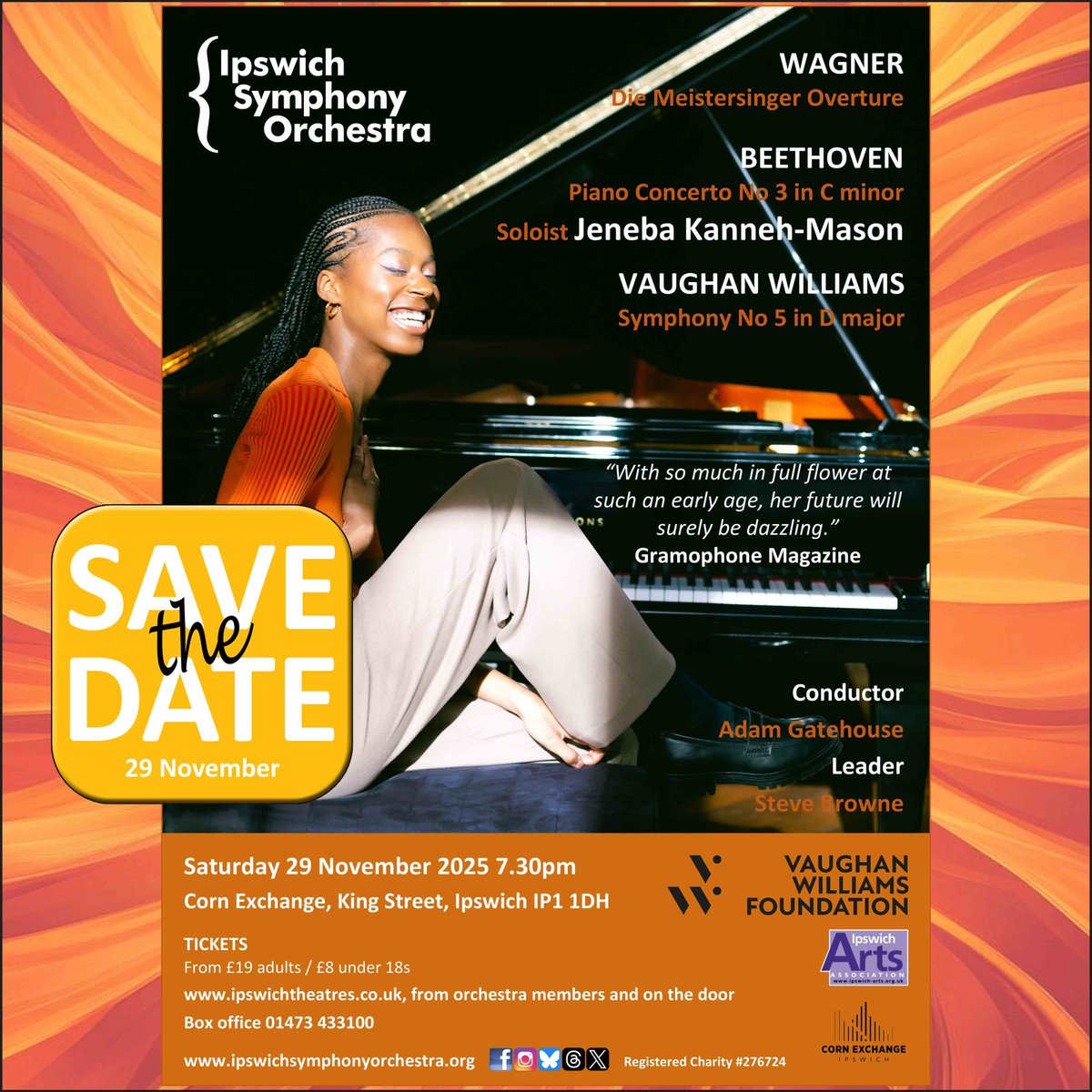 Ipswich Symphony Orchestra (@iosoctweet) on Twitter photo π #savethedate - Saturday 29 November 2025 at
<a href="/IpswichCEx/">Ipswich Corn Exchange</a>. We'll let you know when the Box Office is open.
Wagner - Die Meistersinger Overture
Beethoven - Piano Concerto No 3 in C minor Op 35
Vaughan Williams - Symphony No 5 in D major
Soloist #jenebakannehmason #jeneba π #savethedate - Saturday 29 November 2025 at
<a href="/IpswichCEx/">Ipswich Corn Exchange</a>. We'll let you know when the Box Office is open.
Wagner - Die Meistersinger Overture
Beethoven - Piano Concerto No 3 in C minor Op 35
Vaughan Williams - Symphony No 5 in D major
Soloist #jenebakannehmason #jeneba