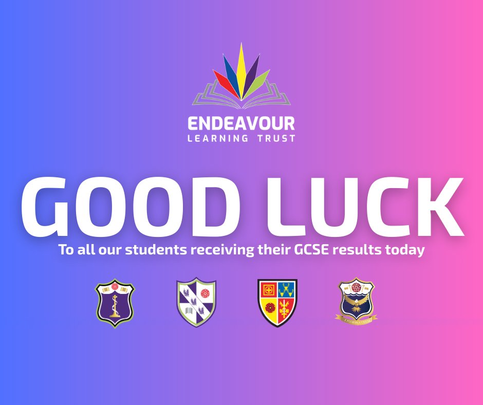Endeavour Learning Trust (@endeavourlt) on Twitter photo ✨ Good luck to all our students receiving their #GCSEresults today! ✨
Everyone at Endeavour Learning Trust is so proud of the effort, determination, and positivity you’ve shown throughout your studies. 
We’re wishing you all the very best for this exciting next chapter! 🎉 ✨ Good luck to all our students receiving their #GCSEresults today! ✨
Everyone at Endeavour Learning Trust is so proud of the effort, determination, and positivity you’ve shown throughout your studies. 
We’re wishing you all the very best for this exciting next chapter! 🎉