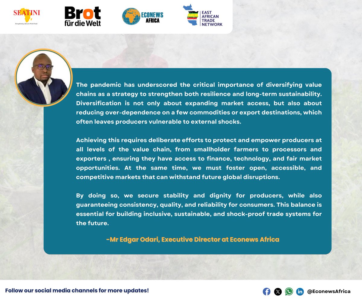 🗣️| The pandemic underscored the importance of diversifying #valuechains as a strategy to strengthen both resilience &amp; long-term sustainability.

Diversification isn’t only about expanding #marketaccess, but also reducing ovedependence on a few commodities or export destinations.