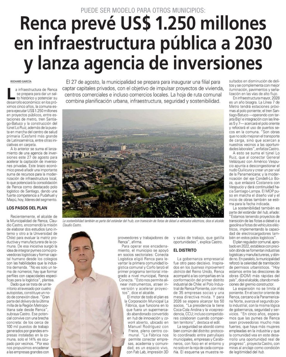 Distritos Empresariales que potencian tanto la vocación logística como manufacturera de #Renca, una Agencia Local de captación de Inversiones y un fuerte trabajo enmarcado en colaboración público-privada con una visión de valor compartido entre todos los actores de nuestro