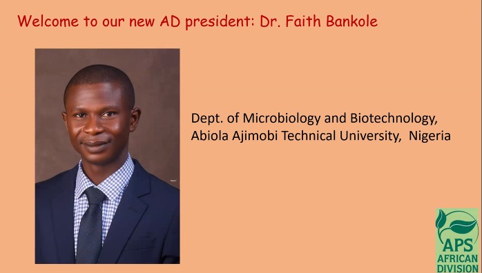 phytopathafrica's tweet image. We now have a new President, he is Dr. Faith Bankole @FaithABankole 
We look forward to your leadership.
#apsafrica #agricanphytopath #apsafricandivision