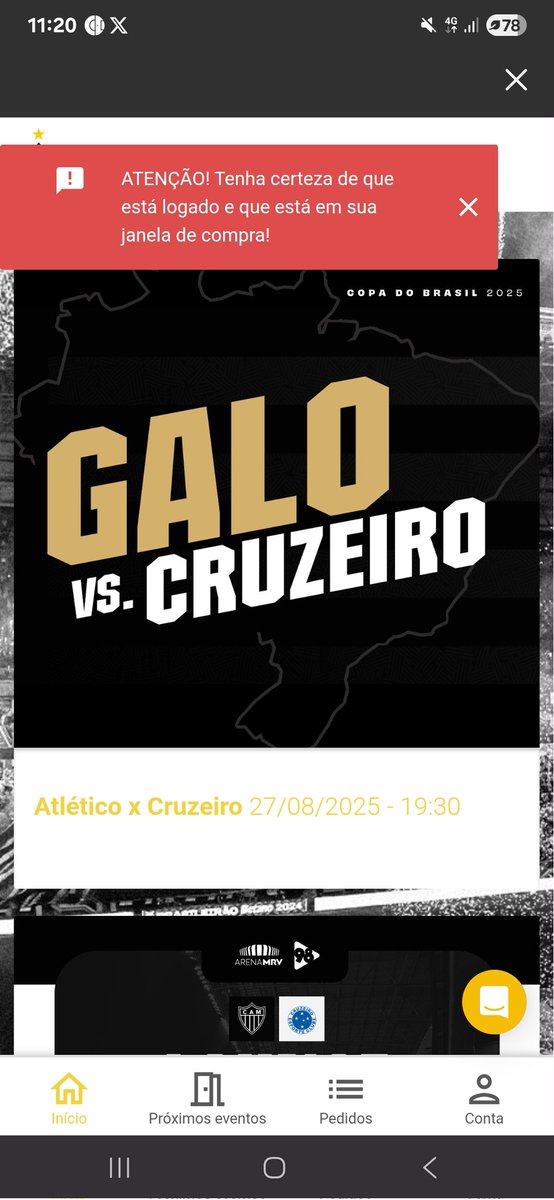 brunosales_13's tweet photo. Difícil em @GaloNaVeia entrei na fila 2 vezes pra comprar ingresso, e no final abre a mensagem de certeza de estar logado. Complicado.....

Pagar GNV pra que??? Se nao hora de comprar não conseguimos. https://t.co/Ao7vdkeLdB