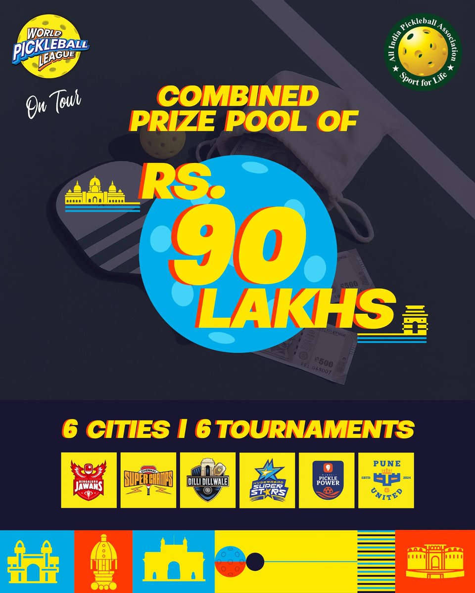 Six battlegrounds. Six epic competitions. One stage for glory! 🔥

WPBL On Tour kicks off this week - with ₹90 lakhs on the line across six cities, the countdown to greatness is on! 🏆

Are you ready to witness history on the court? ✨ 

#WPBLOnTour #WPBL #Pickleball