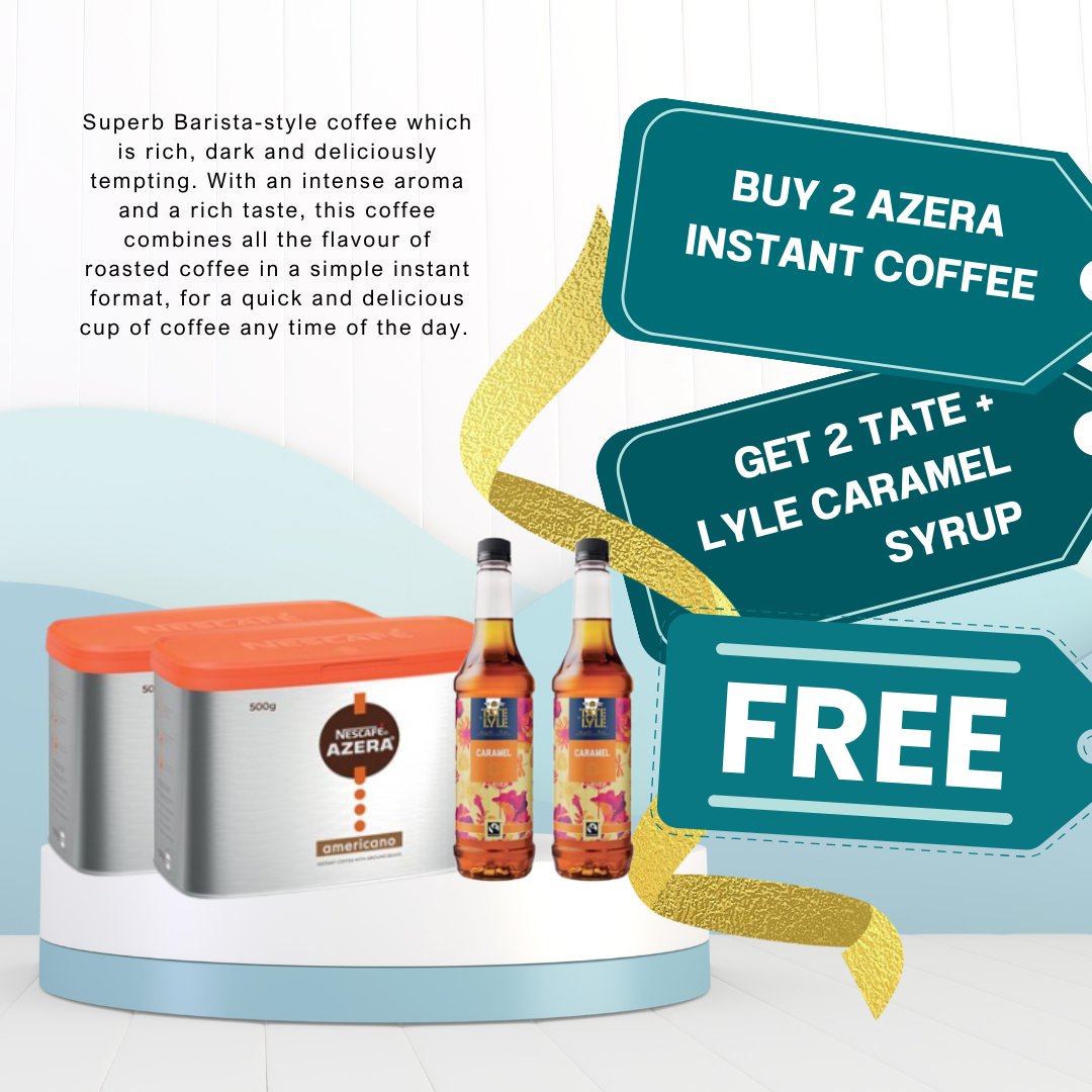 Superb Barista-style coffee which is rich, dark and deliciously tempting. 
This promotion includes two 500g tins of coffee, plus two FREE 550ml bottles of Tate + Lyle Caramel Syrup. 
Shop below:
monkeyoffice.co.uk/catering/drink…