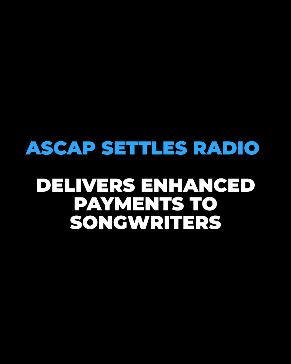 ASCAP's tweet photo. ASCAP announces a new settlement agreement with the Radio Music License Committee (RMLC) securing higher rates for its 1M+ members: https://t.co/3a9VtA7uni. https://t.co/dkj9yGeGQQ