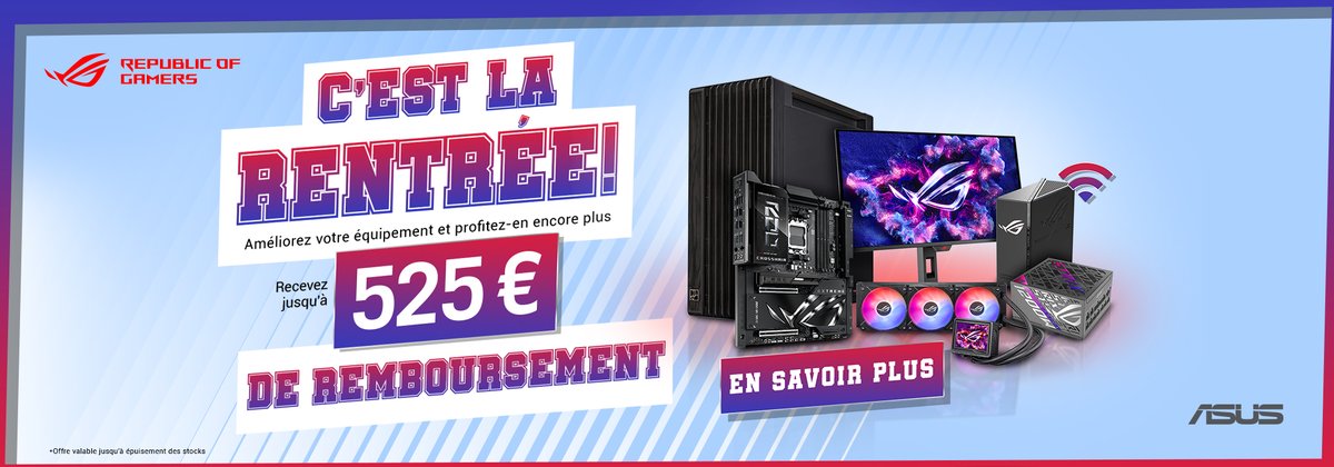 PowerLabFr's tweet image. 📚✨ Offre de la rentrée ASUS !
Jusqu’à 525€ remboursés sur une large sélection de produits de la marque.🎉
🗓️ Période de promotion : 19/08 ➝ 29/09
📩 Demande de remboursement : 02/09 ➝ 13/10
👉 promotion.asus.com/fr/fr/back-2-s…

#ASUS #BackToSchool #Rentrée2025