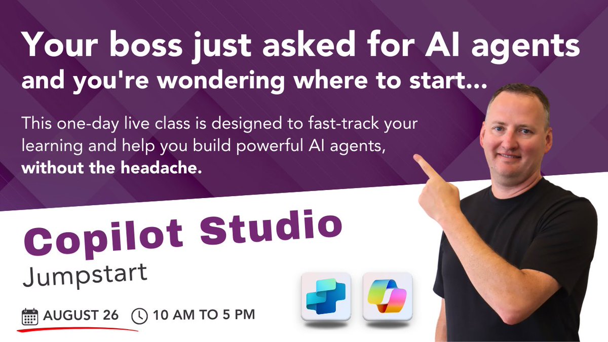 PowerApps911- Power Platform Consulting & Training (@powerapps911) on Twitter photo Crash Course! Learn #CopilotStudio in Just One Day!
Don't miss out! ow.ly/nZPB50WITWS
If you’re already building with #PowerApps and #PowerAutomate, picking up Copilot Studio will feel like second nature. 
#Copilot #AI #MicrosoftAI #PowerAddicts #AIBuilder #AIAgents Crash Course! Learn #CopilotStudio in Just One Day!
Don't miss out! ow.ly/nZPB50WITWS
If you’re already building with #PowerApps and #PowerAutomate, picking up Copilot Studio will feel like second nature. 
#Copilot #AI #MicrosoftAI #PowerAddicts #AIBuilder #AIAgents
