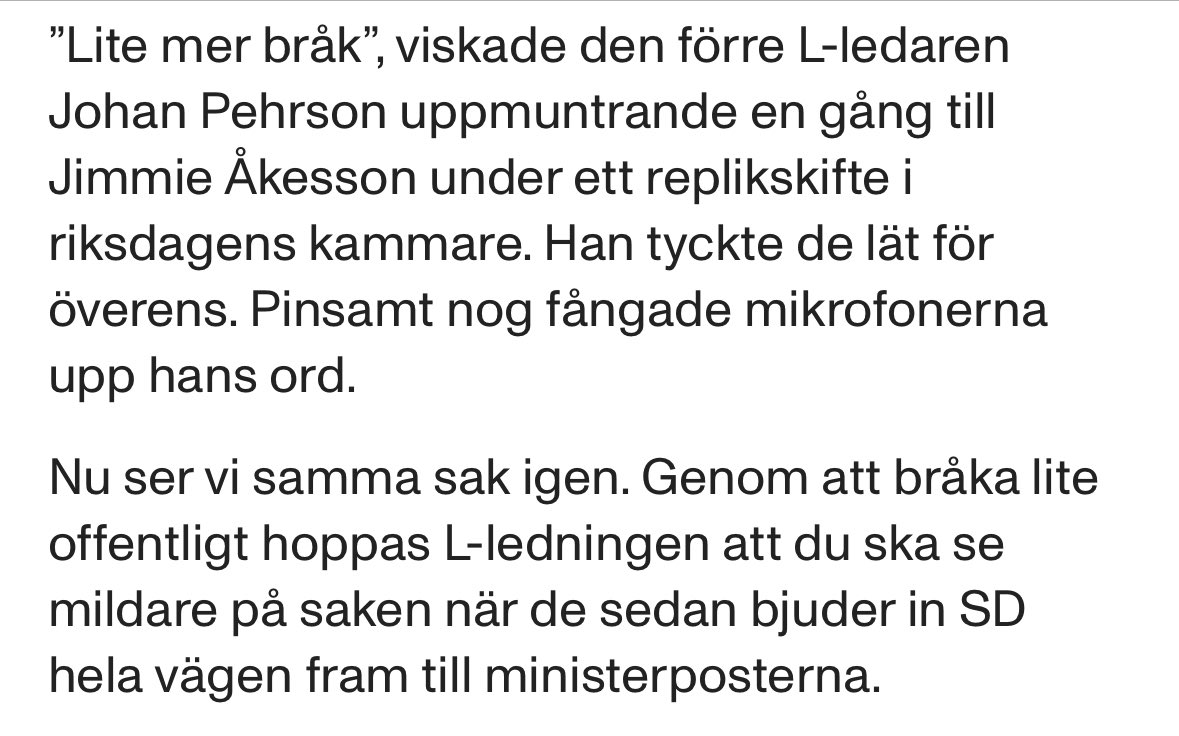 Skriver om att L:s lilla interna ”bråk” med SD om arbetskraftsinvandring, mm nog främst är en fint inför det besked som komma skall.

Mohamsson har påbörjat sin förnedrande SD-tillvänjning:
aftonbladet.se/ledare/a/252Ln…