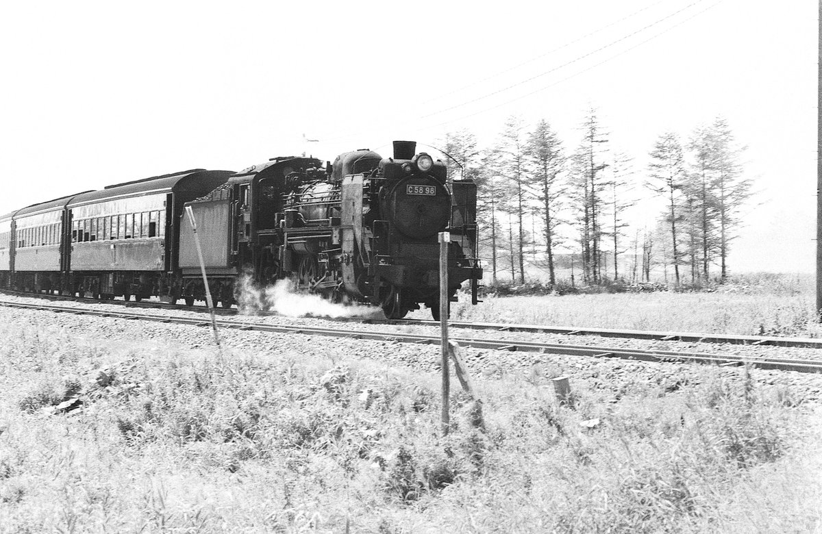 釧網本線・標津線・標茶にて（1973. 07. 30）：駅を出て20分程磯分内側へ歩くと、すぐに如何にも北海道という揺ったりとした景色になります。この区間は標津線も乗り入れているので、複線化しています。前報のC5898号機の写真の前後のシャッターチャンスです。