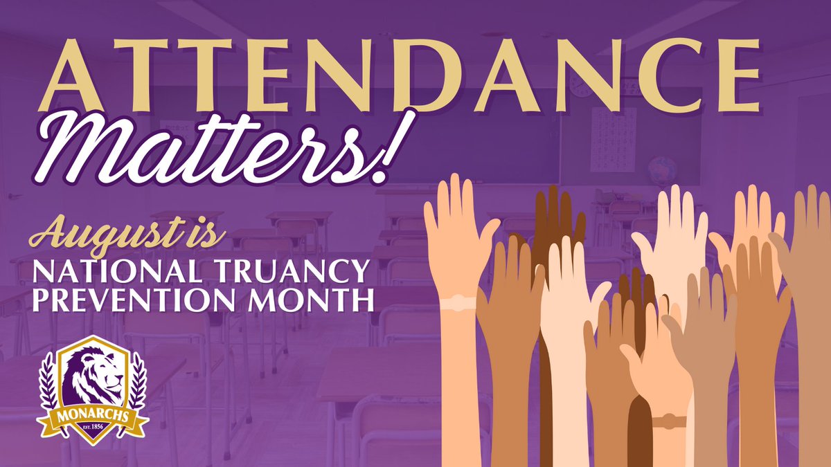 Denison_CSD's tweet image. August is National Truancy Prevention Month, a great time to highlight the power of showing up. Let's work together to support good attendance habits that help every student thrive! 💪 #Monarchs