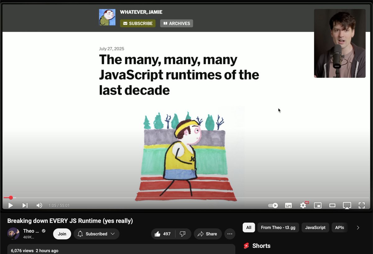 birch_js's tweet image. Pretty surreal to see @theo covering my article!

I caught it live, so can assure it was a fun watch from my point of view. 🍿

Theo also caught the fact that React Native deploys to e-ink Kindles and PlayStations, which I overlooked! Tempted to add those to the addendum now 😄