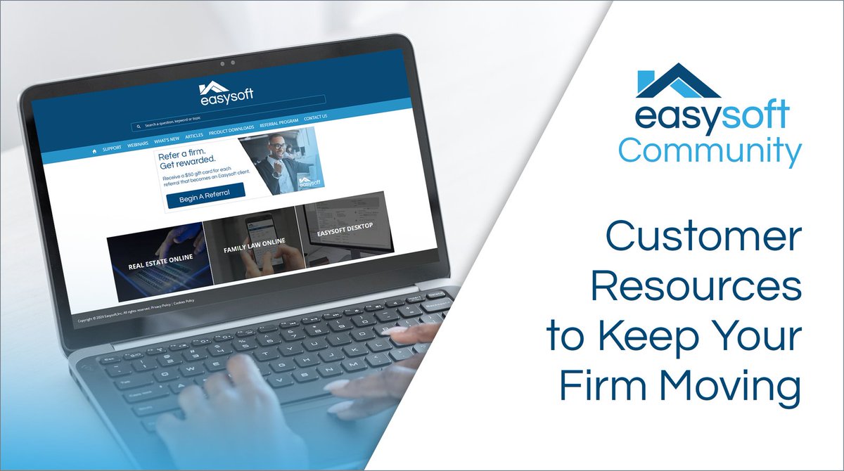 Keep your #RealEstate and #NJFamilyLaw firm moving forward! 📈

Access valuable customer and product resources anytime in the Easysoft Community, including product webinars and articles.
Explore today 👉 bit.ly/4aTeytL
