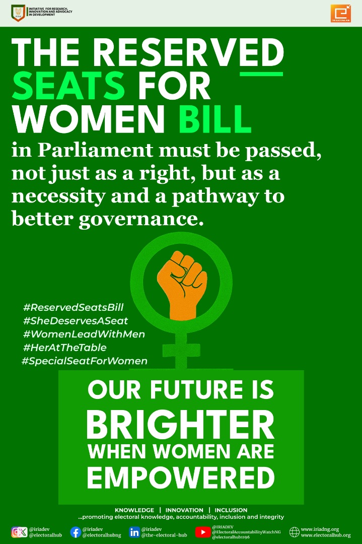 Our future is brighter when women are empowered.

The Bill creating additional elective seats for women in the National and State House of Assemblies should be passed—not as a favour, but as a right, a necessity, and a pathway to effective governance.

Equity is not granted; it