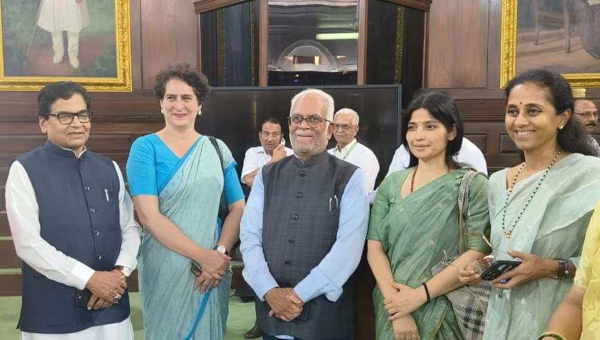 Supriya Sule (@supriya_sule) on Twitter photo Met Hon. B. Sudarshan Reddy Ji, the joint opposition candidate for the upcoming Vice Presidential elections, in Central Hall along with <a href="/priyankagandhi/">Priyanka Gandhi Vadra</a> ji and <a href="/dimpleyadav/">Dimple Yadav</a>. A progressive voice rooted in justice and democracy, wishing him the very best for this crucial contest. Met Hon. B. Sudarshan Reddy Ji, the joint opposition candidate for the upcoming Vice Presidential elections, in Central Hall along with <a href="/priyankagandhi/">Priyanka Gandhi Vadra</a> ji and <a href="/dimpleyadav/">Dimple Yadav</a>. A progressive voice rooted in justice and democracy, wishing him the very best for this crucial contest.