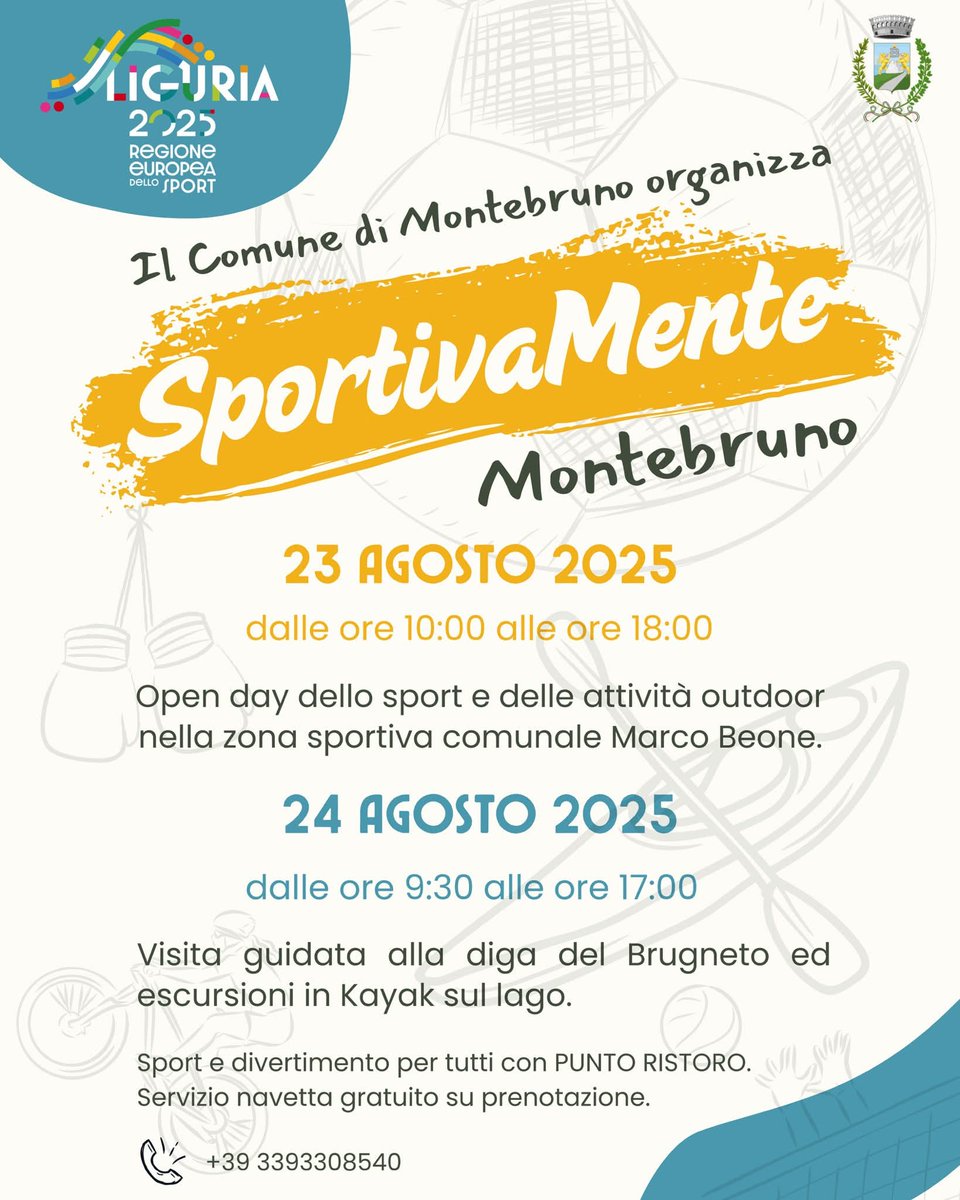 Sabato 23 e domenica 24 agosto a #Montebruno #Sportivamente, open day di sport e attività outdoor aperto a tutti. <a href="/ValliAntola/">Valli dell'Antola</a> #lamialiguria sportiva