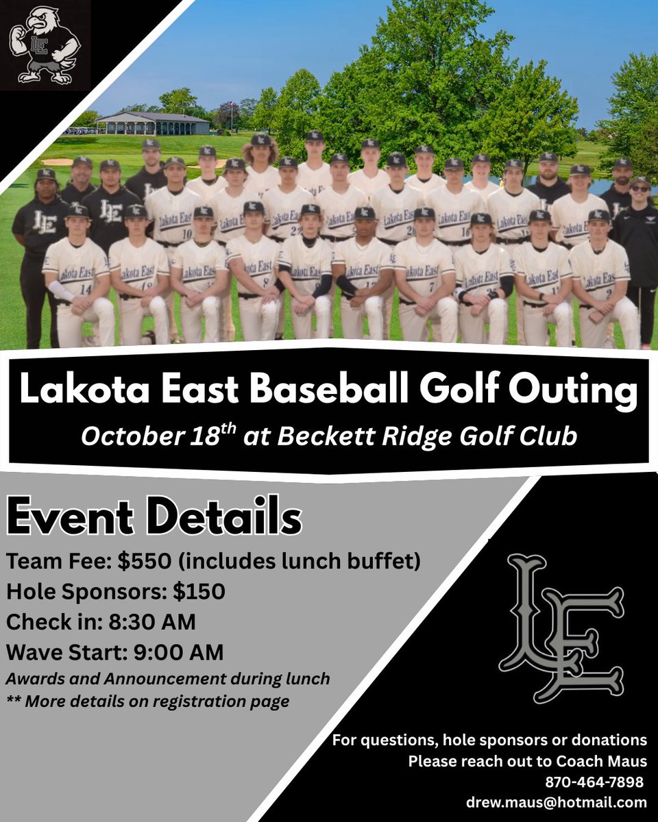 Lakota East Baseball (@lehawksbaseball) on Twitter photo Friends and Family of Lakota East Baseball - Join us at Beckett Ridge Golf Club to help continue building our program!
<a href="/LakotaEastAD/">Jill E. Meiring</a> <a href="/LEHS_Boosters/">Lakota East Athletic Boosters</a> <a href="/EAST_HAWKS/">Lakota East High</a>
#theEASTway
events.hometownticketing.com/boxoffice/lako… Friends and Family of Lakota East Baseball - Join us at Beckett Ridge Golf Club to help continue building our program!
<a href="/LakotaEastAD/">Jill E. Meiring</a> <a href="/LEHS_Boosters/">Lakota East Athletic Boosters</a> <a href="/EAST_HAWKS/">Lakota East High</a>
#theEASTway
events.hometownticketing.com/boxoffice/lako…