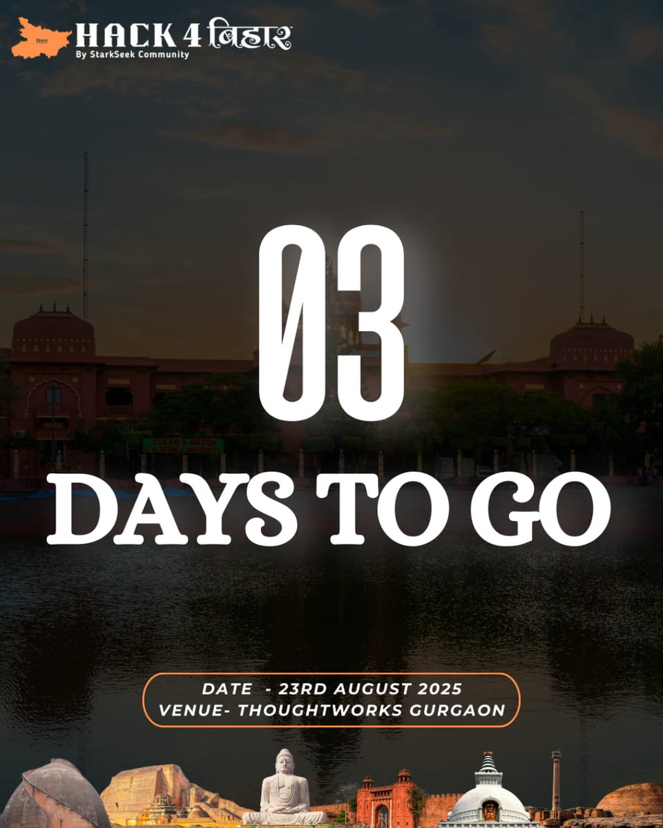 3 Days to Go!

The wait is almost over!
In just 3 days, Hack4Bihar 2025 kicks off at ThoughtWorks, Gurgaon.
Get ready for innovation, collaboration, and impact like never before.

#Hack4Bihar #3DaysToGo #InnovationForImpact