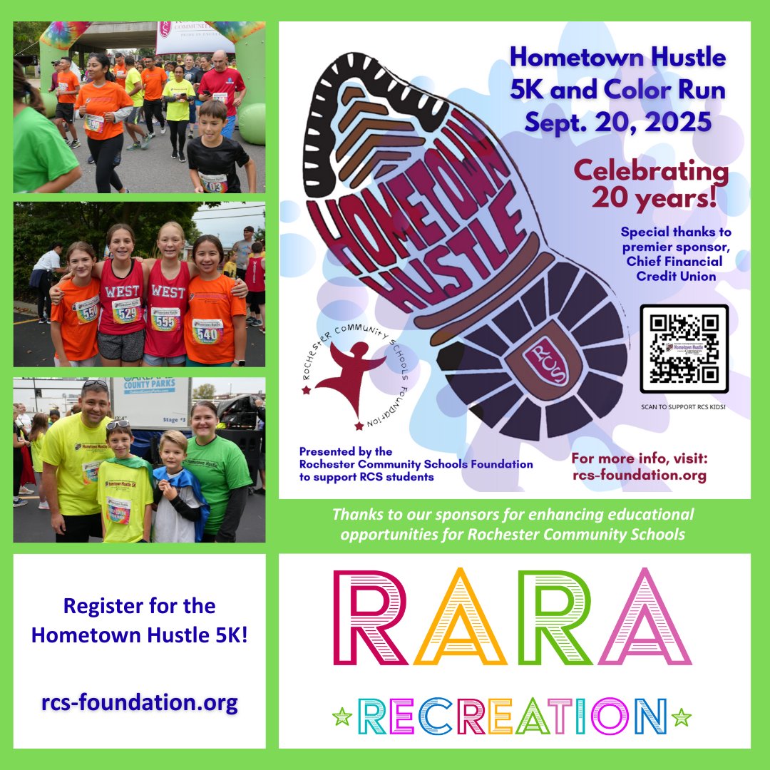 RCS Foundation (@rcsfoundation2) on Twitter photo Earn money for your school when you participate in the family-friendly Hometown Hustle 5K and one-mile color run on Sept. 20. Special thanks to <a href="/RARARecreation/">RARA Recreation</a> for its generous support of RCS students! Register, volunteer or learn more at: rcs-foundation.org/hometown-hustl…. #RCSFcares Earn money for your school when you participate in the family-friendly Hometown Hustle 5K and one-mile color run on Sept. 20. Special thanks to <a href="/RARARecreation/">RARA Recreation</a> for its generous support of RCS students! Register, volunteer or learn more at: rcs-foundation.org/hometown-hustl…. #RCSFcares
