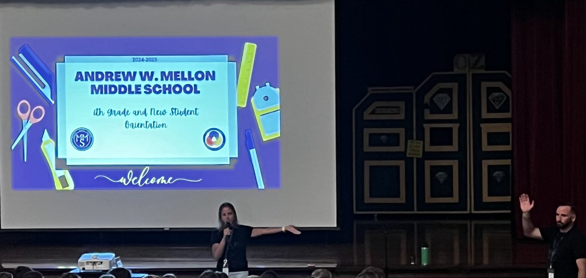 Dr. Mahouski &amp; Mr. Fronk welcome students in grade level assemblies and set expectations for success as a ⁦<a href="/MellonMSMoments/">Mellon Middle School</a>⁩ student.