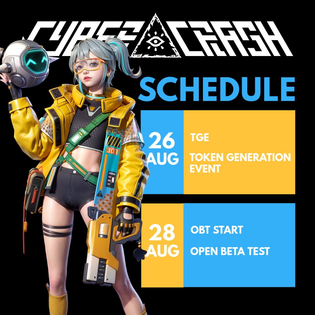 CYBERCRASH IS BACK!

If you've played before, it's time to jump back in! If not, now's your chance to grab exclusive test packs.  
Climb the leaderboard and score FREE tokens!

- Aug 28: Open Beta Test starts  
- Aug 26: $CYBER token launch  
- Early September: Exclusive NFT
