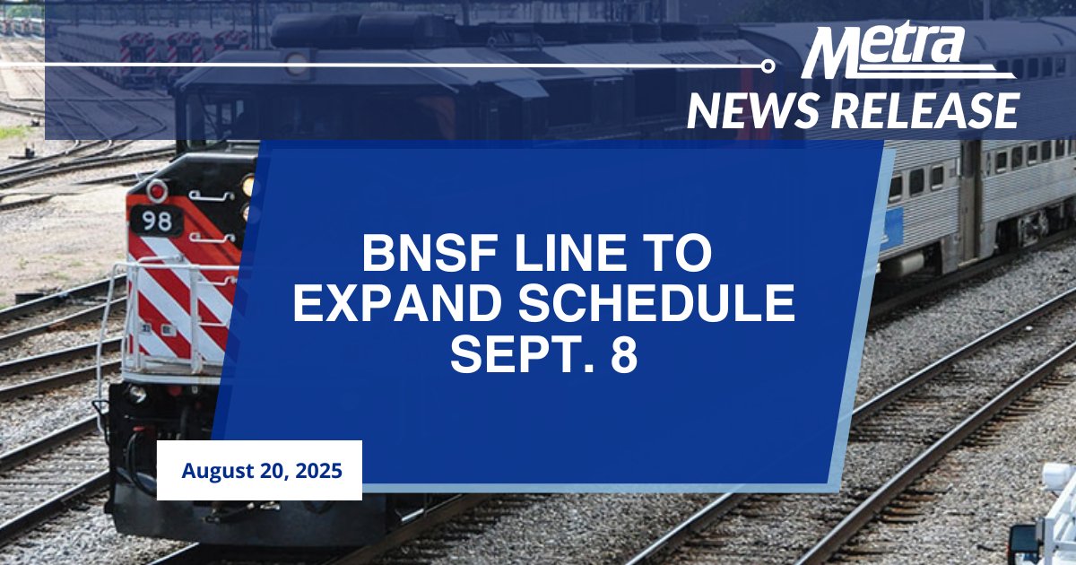 Metra will be improving the schedule of its BNSF Line to Aurora beginning Monday, Sept. 8, adding weekday express trains and expanded hourly service on weekends. View the news release: metra.com/newsroom/bnsf-…