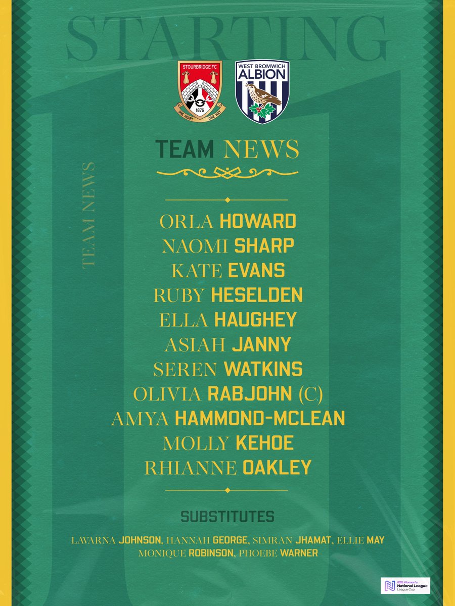 Your Baggies XI for our opening <a href="/FAWNL/">FA Women's National League</a> Cup clash! 📋