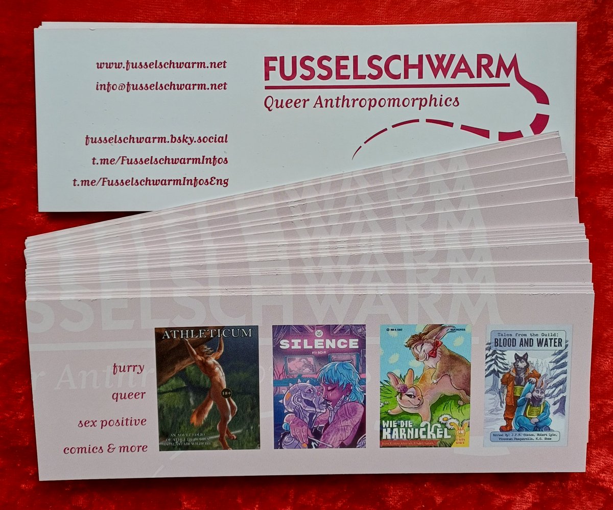 Fusselschwarm's tweet photo. Our new flyers/bookmarks are here!π
With covers by @ulos12, Natalie Heinrich, Maja Wrzosek and Chumbasket.
Thanks to @FurPlanet, #MooMComics, #FunBot and @fenrispublish. https://t.co/YCdUebW3sE