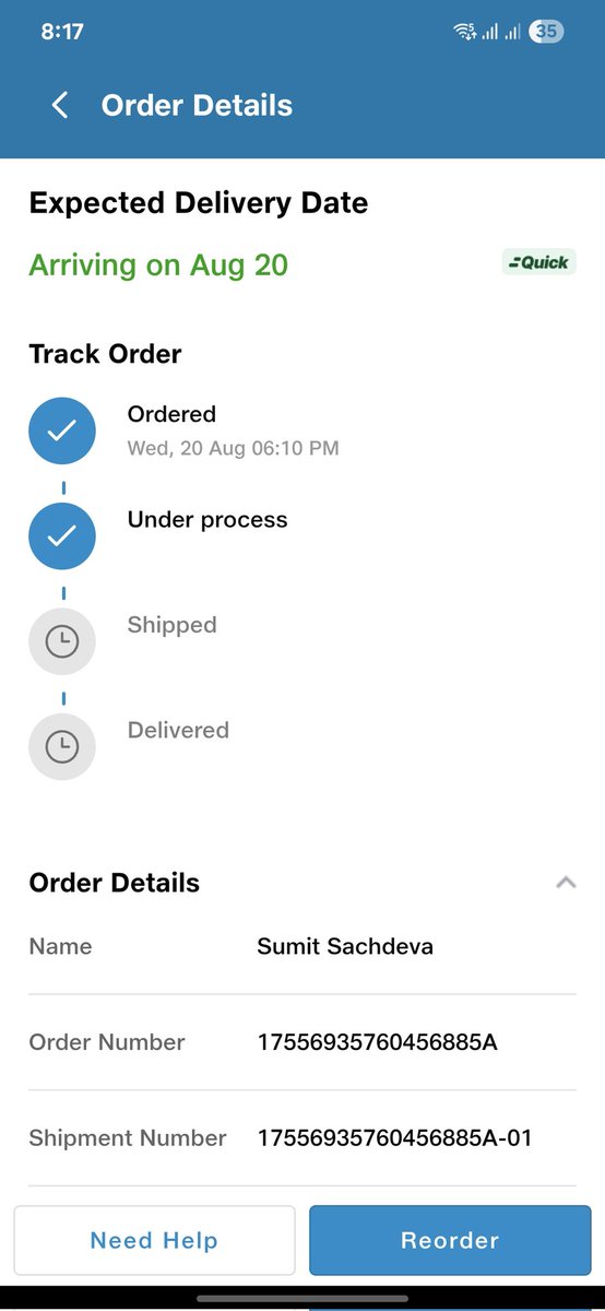 isumitsachdeva's tweet photo. Ordered at 18:10, still waiting to be delivered at 20:17. @JioMart if you cannot fulfill the quick deliveries, then pls do not compete with the already established brands! https://t.co/TGP3FLIQx1