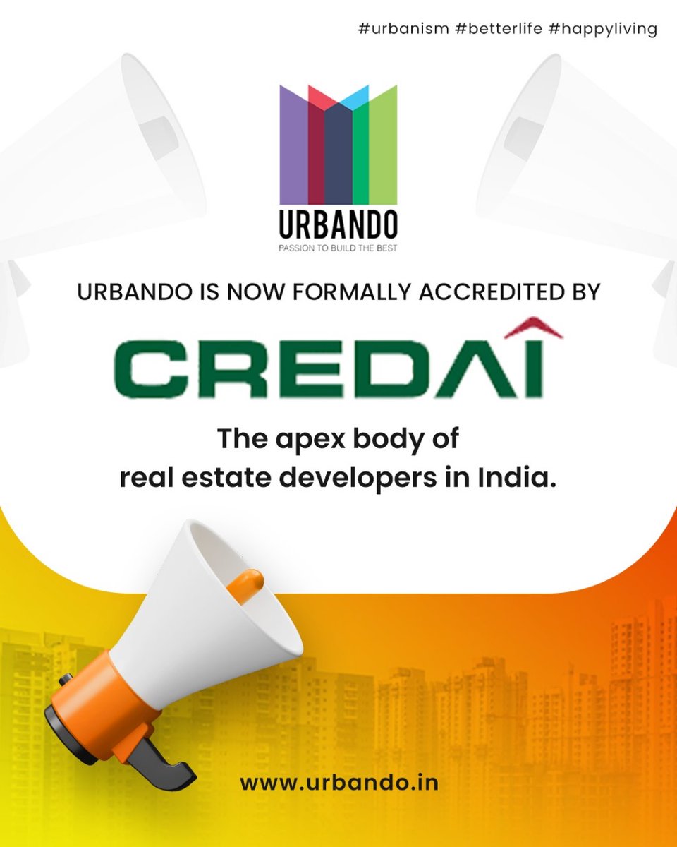 urbando2016's tweet photo. We’re proud to announce that Urbando is now accredited by CREDAI, India’s apex body of real estate developers. This recognition reaffirms our commitment to quality construction and on-time delivery.

#urbando #credai #accredited #apexbody #realestate https://t.co/jqNIboc3Dj