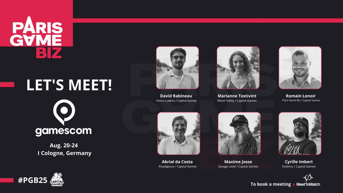 ParisGameBiz's tweet photo. The #PGB25 team is attending @Gamescom !

Meet us during this international video game event by scheduling an appointment on #MeetToMatch. ⬇️ https://t.co/C6b1n9rlRL