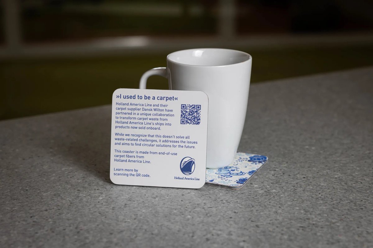 Holland America Line transforms used ship carpet into eco-friendly coasters—available in onboard shops this October. porthole.com/holland-americ…