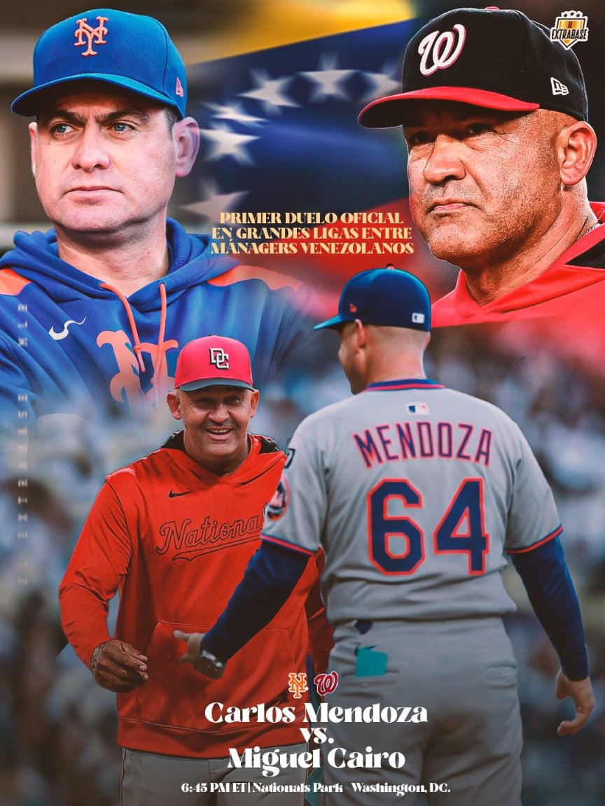 ¡Ayer Día histórico! 

Por primera vez en un juego oficial de Grandes Ligas se enfrentarán managers venezolanos. 

Carlos Mendoza y Miguel Cairo se verán las caras esta noche en Washington, DC. 
Fuente: <a href="/extra/">extra</a>